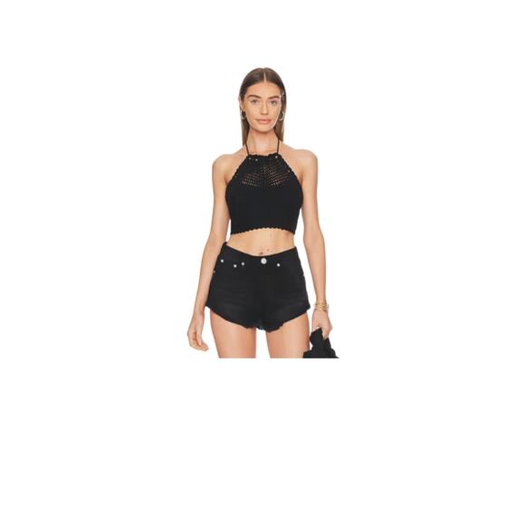 B-O-G COLLECTIVE Crochet Knit Halter Crop Top Small S Black - Picture 1 of 4